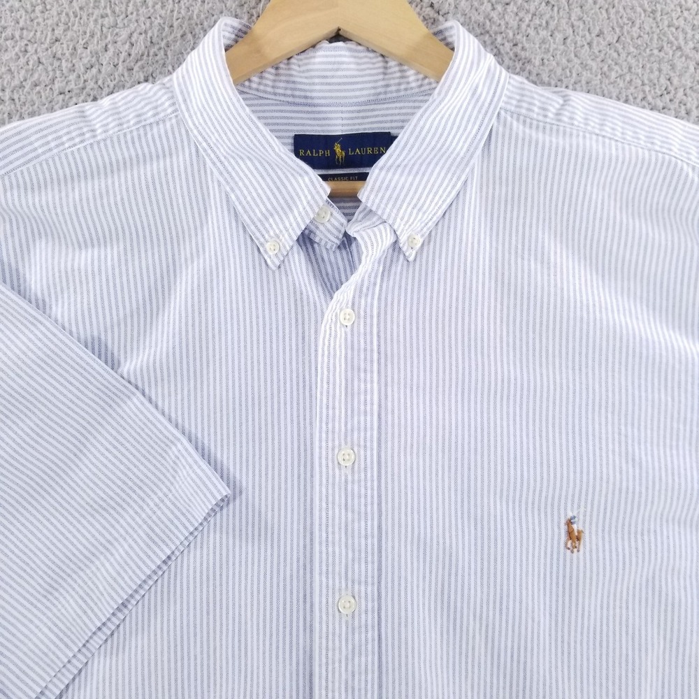 Ralph Lauren Shirt Mens 2XLT White Oxford University Stripe Classic Fit Cotton